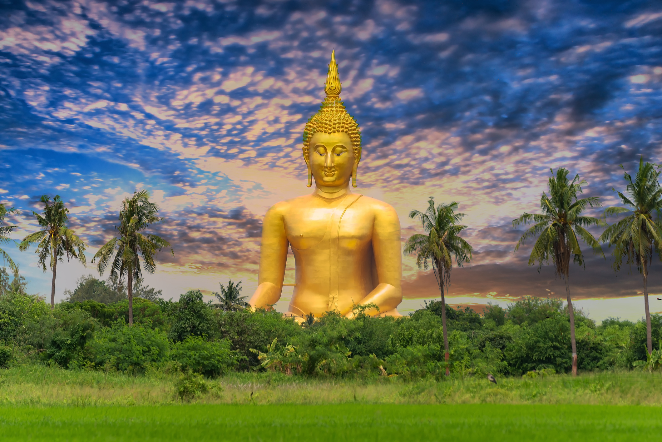 Wat Muang with gilden giant big Buddha statue in Thailand