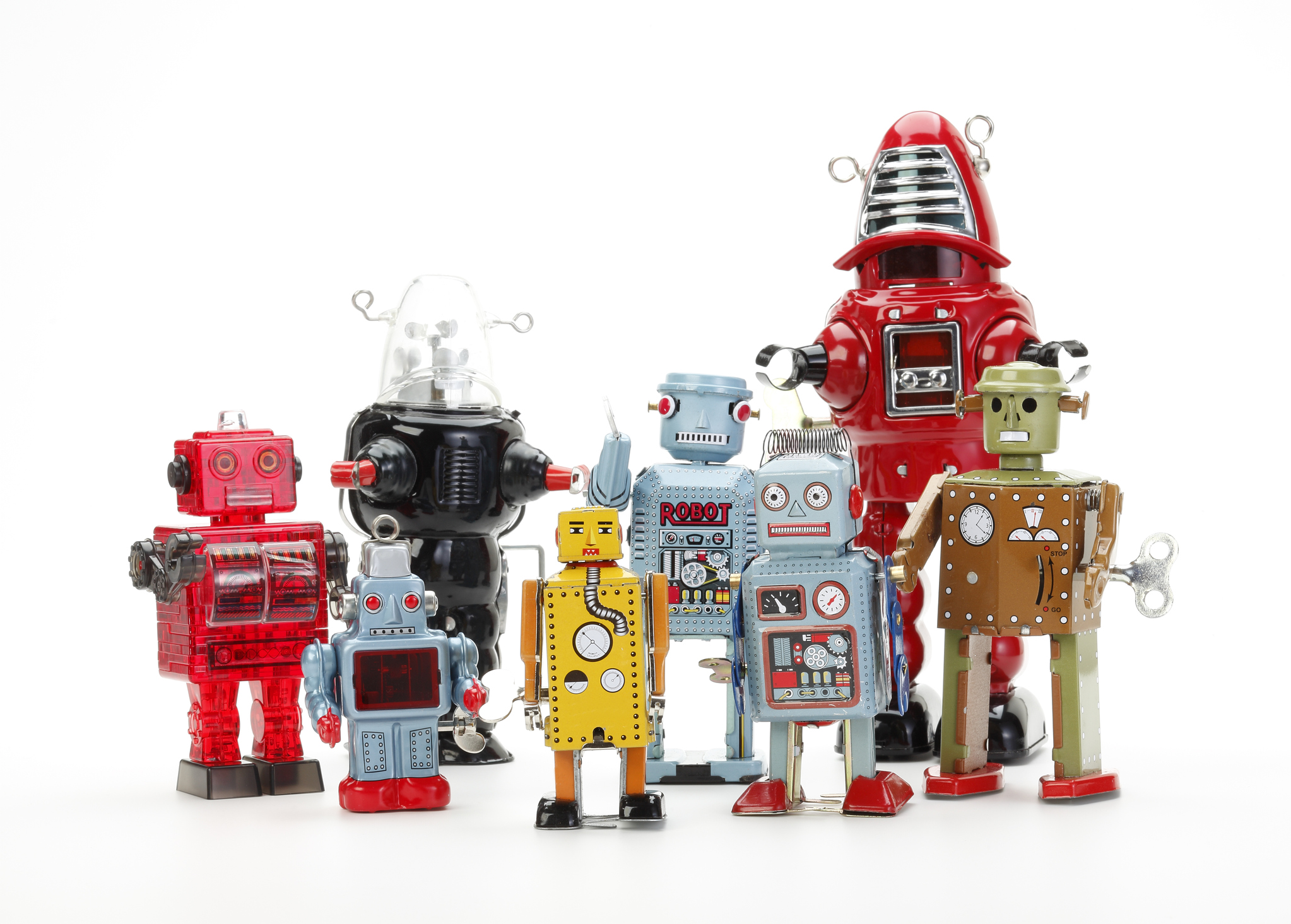 retro robot toy group