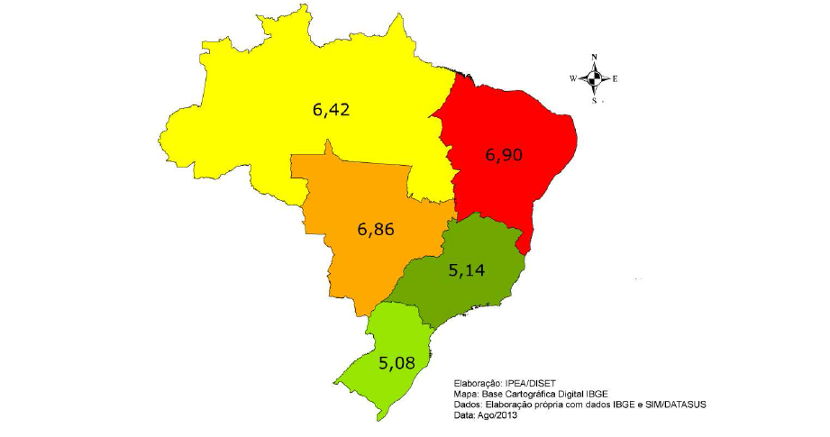 Taxa de homicídios de mulheres por região Brasil
