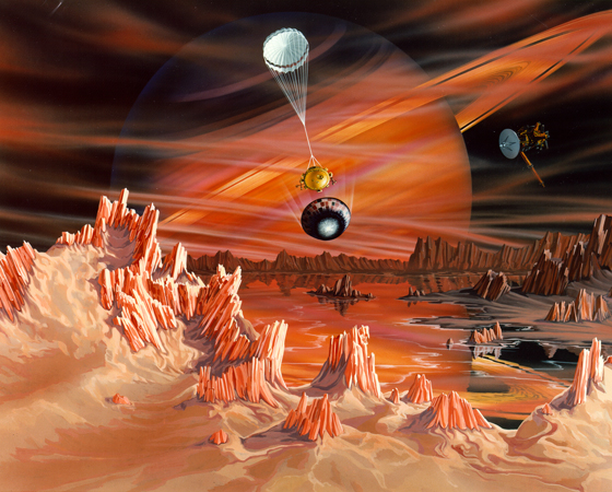 Cassini-Huygens (Lançamento: 1997) - Com o objetivo de estudar Saturno, seus anéis e suas luas, o projeto tem duas sondas: Cassini Orbiter, que em 2004 se tornou a primeira espaçonave a orbitar o planeta; e Huygens, que em 2005 pousou na superfície de Titã, a maior das 60 luas de Saturno - outro feito inédito. Cassini-Huygens (Lançamento: 1997) - Com o objetivo de estudar Saturno, seus anéis e suas luas, o projeto tem duas sondas: Cassini Orbiter, que em 2004 se tornou a primeira espaçonave a orbitar o planeta; e Huygens, que em 2005 pousou na superfície de Titã, a maior das 60 luas de Saturno - outro feito inédito.
