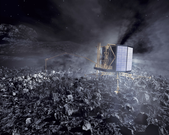 Rosetta (Lançamento: 2004) - Esta sonda tem um objetivo inédito: pousar em um cometa. Quando vencer os 790 milhões de quilômetros e finalmente encontrar o Cometa 67P em 2014, a nave europeia irá lançar o módulo Philae para pousar no núcleo de gelo do cometa e estudar a origem destes objetos e suas implicações com a origem do Sistema Solar. Rosetta (Lançamento: 2004) - Esta sonda tem um objetivo inédito: pousar em um cometa. Quando vencer os 790 milhões de quilômetros e finalmente encontrar o Cometa 67P em 2014, a nave europeia irá lançar o módulo Philae para pousar no núcleo de gelo do cometa e estudar a origem destes objetos e suas implicações com a origem do Sistema Solar.