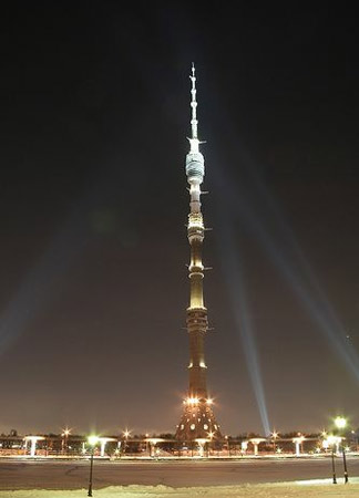 4. Ostankino. Inaugurada em 1967, em Moscou, na Rússia. Entre 1967 e 1976, foi a mais alta do mundo. Tem 540 metros de altura.