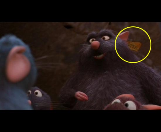 E em Ratatouille (2007), na etiqueta de um camundongo.