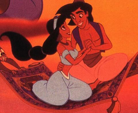 Aladdin (1992) é um desenho animado da Disney que mostra as aventuras do personagem e de sua amada princesa Jasmin.