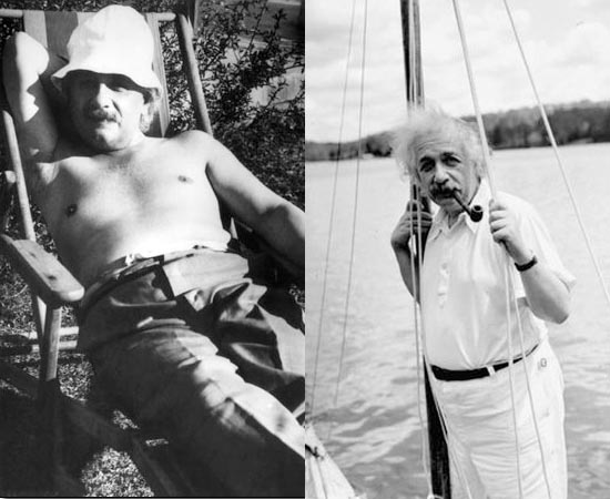 Em outro momento, o gênio tira a camisa para absorver mais vitamina D e manter a saúde. Na outra foto, ele fuma um cachimbo enquanto faz um passeio de barco.