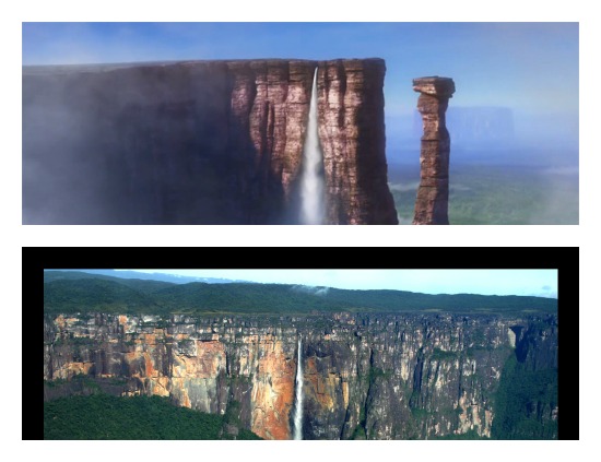 O Salto Ángel, na Venezuela, serviu de inspiração para o Paraíso das Cachoeiras mostrado em <i>UP - Altas Aventuras</i>.