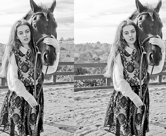 O editor cortou metade do cavalo que aparece nesta montagem de um site de moda.