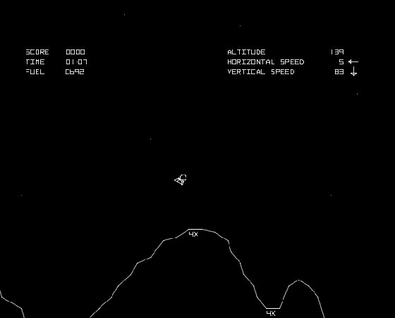 Lançado em 1979 pela Atari, o jogo Lunar Lander não foi um sucesso estrondoso, mas teve muitos fãs. Nele, o objetivo era conduzir um módulo de pouso lunar até um pouso seguro na Lua.