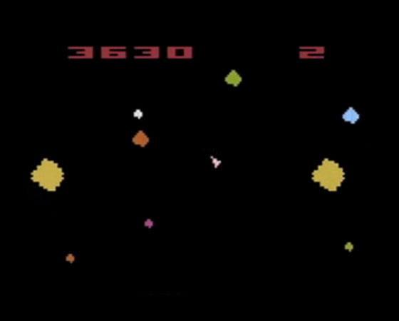 Hoje a empresa de produtos eletrônicos Atari completa 40 anos. Para celebrar a data, separamos 10 jogos bacanas feitos para rodar nos consoles da empresa. Na foto, o jogo Asteroids.