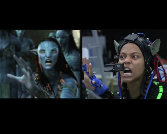 Avatar (2009) - Todo mundo sabe que Avatar foi feito quase totalmente em computação gráfica. Aqui, a atriz Zoë Saldaña faz uma das cenas do filme em seu equipamento de captura de movimento.