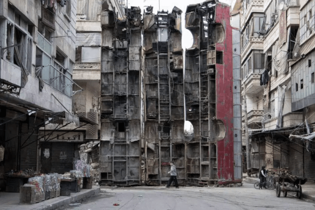 Em março de 2015, ao norte da cidade síria de Aleppo, um garoto passou por uma barricada improvisada, feita com restos de ônibus. A barricada estava sendo usada para obstruir o campo de visão de snipers do regime de Assad e manter os civis em segurança. Em março de 2015, ao norte da cidade síria de Aleppo, um garoto passou por uma barricada improvisada, feita com restos de ônibus. A barricada estava sendo usada para obstruir o campo de visão de snipers do regime de Assad e manter os civis em segurança.