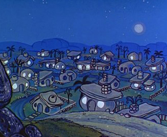 Bedrock é a cidade do desenho animado Os Flintstones. No lugar, humanos e dinossauros convivem pacificamente.