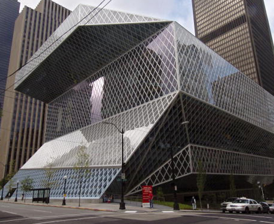 BIBLIOTECA CENTRAL DE SEATTLE (EUA) - O prédio feito de vidro e aço tem 11 andares e pode comportar até 1,4 milhão de livros. Foi inaugurada em 2004.