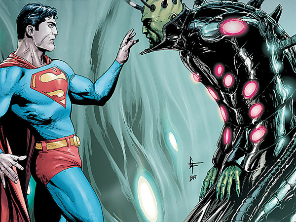 17 - Brainiac já teve muitas origens e histórias. Ultimamente, ele é um ET ciborgue que rouba o conhecimento de populações para destruí-las depois. Mas ele mexeu com a cidade de Kandor, em Krypton, e o Super-Homem não gostou muito disso.