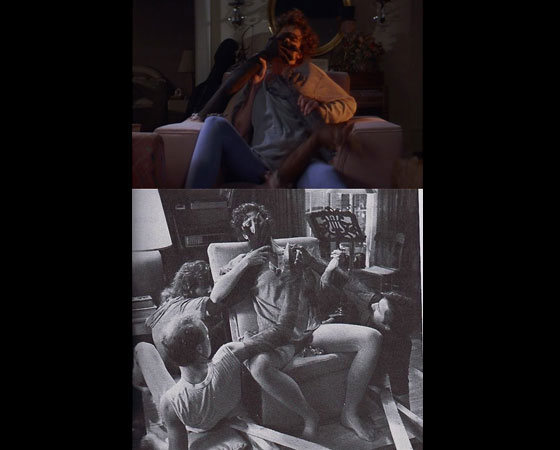 Os Caça-Fantasmas (1984) - A foto mostra como foi feita esta cena assustadora com a atriz Sigourney Weaver no filme. Agora que podemos ver de onde saem as mãos, a cena fica bem menos chocante, não é?