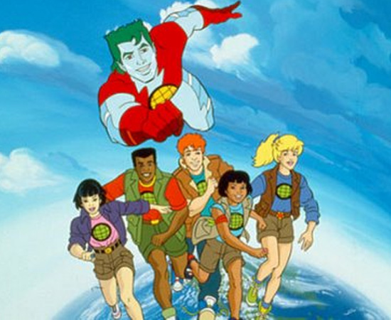 Capitão Planeta (1990) é um desenho animado sobre um super-herói preocupado com o meio ambiente.