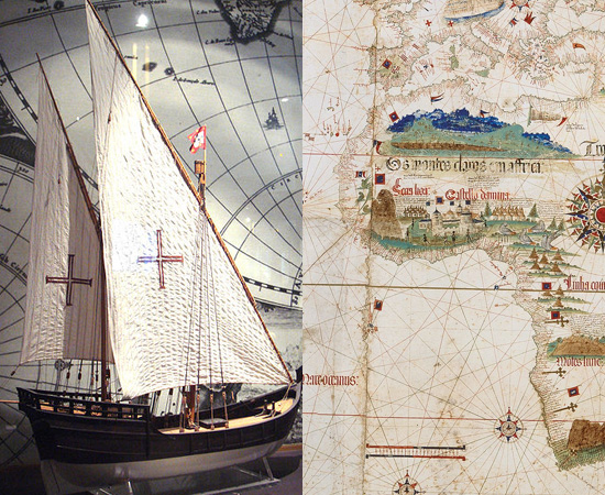 CARAVELA (1450) - Os portugueses inventaram esta embarcação no século XV, para ser usada nas Grandes Navegações. Graças à tecnologia, a América foi colonizada.