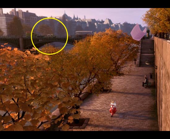 Em Ratatouille (2007), também é possível encontrar a caminhonete amarela, mas de uma forma bem sutil. O utilitário está cruzando o rio Sena à esquerda.