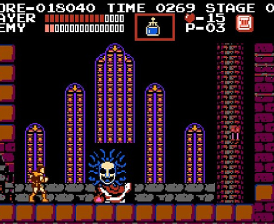 CASTLEVANIA (1987) - Este jogo de plataforma para Nintendinho consiste em comandar o personagem Simon Belmont, que deve passar por seis níveis de dificuldade até encontrar o chefão: Drácula.