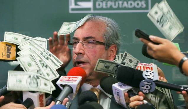 <a href="https://super.abril.com.br/comportamento/7-projetos-de-lei-perigosos-que-apareceram-desde-que-cunha-assumiu-a-camara" target="_blank">2015 foi o ano de Eduardo Cunha.</a> Não à toa: o político do PMDB é o atual presidente da Câmara dos Deputados, o terceiro nome na linha de sucessão à Presidência do Brasil. Mas os motivos que o tornaram famoso não são dos melhores: atualmente, ele é investigado por possíveis recebimentos de propina e por contas secretas na Suíça que acumulam pelo menos US$ 2,4 milhões, aproximadamente R$ 9,13 milhões. Em novembro, o militante Tiago Ferreira Pará, de 26 anos, jogou notas falsas de 100 dólares em Cunha, enquanto ele dava entrevista coletiva. O militante também gritou: "Trouxemos tua encomenda da Suíça, Cunha!" <a href="https://super.abril.com.br/comportamento/7-projetos-de-lei-perigosos-que-apareceram-desde-que-cunha-assumiu-a-camara" target="_blank">2015 foi o ano de Eduardo Cunha.</a> Não à toa: o político do PMDB é o atual presidente da Câmara dos Deputados, o terceiro nome na linha de sucessão à Presidência do Brasil. Mas os motivos que o tornaram famoso não são dos melhores: atualmente, ele é investigado por possíveis recebimentos de propina e por contas secretas na Suíça que acumulam pelo menos US$ 2,4 milhões, aproximadamente R$ 9,13 milhões. Em novembro, o militante Tiago Ferreira Pará, de 26 anos, jogou notas falsas de 100 dólares em Cunha, enquanto ele dava entrevista coletiva. O militante também gritou: "Trouxemos tua encomenda da Suíça, Cunha!"