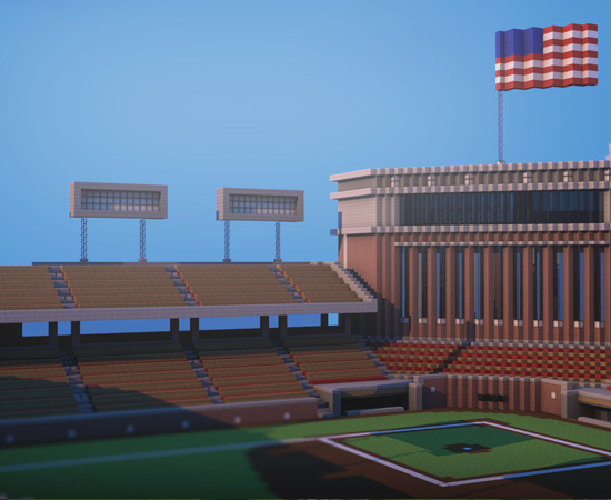 Estádio de baseball construído com o jogo Minecraft.