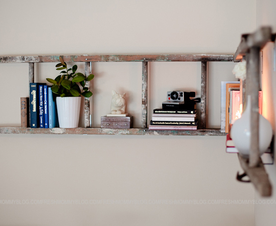 Se você tem uma escada velha em casa, pode transformá-la em uma estante rústica.