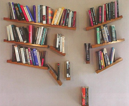 Que tal organizar os seus livros em uma estante que parece estar quebrada?