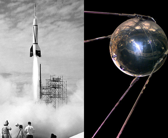 EXPLORAÇÃO ESPACIAL - O primeiro satélite artificial, o Sputnik, entrou em órbita em 1957. No mesmo ano, o primeiro ser vivo a ir ao espaço foi a cadela Laika, enviada em uma missão russa. O primeiro homem a sair da atmosfera foi Yuri Gagarin, em 1961. EXPLORAÇÃO ESPACIAL - O primeiro satélite artificial, o Sputnik, entrou em órbita em 1957. No mesmo ano, o primeiro ser vivo a ir ao espaço foi a cadela Laika, enviada em uma missão russa. O primeiro homem a sair da atmosfera foi Yuri Gagarin, em 1961.