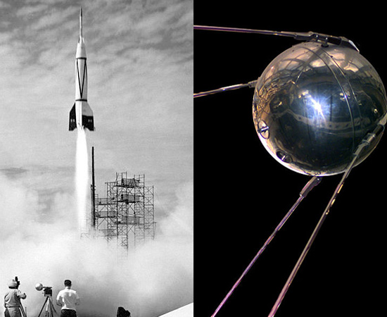 EXPLORAÇÃO ESPACIAL - O primeiro satélite artificial, o Sputnik, entrou em órbita em 1957. No mesmo ano, o primeiro ser vivo a ir ao espaço foi a cadela Laika, enviada em uma missão russa. O primeiro homem a sair da atmosfera foi Yuri Gagarin, em 1961.