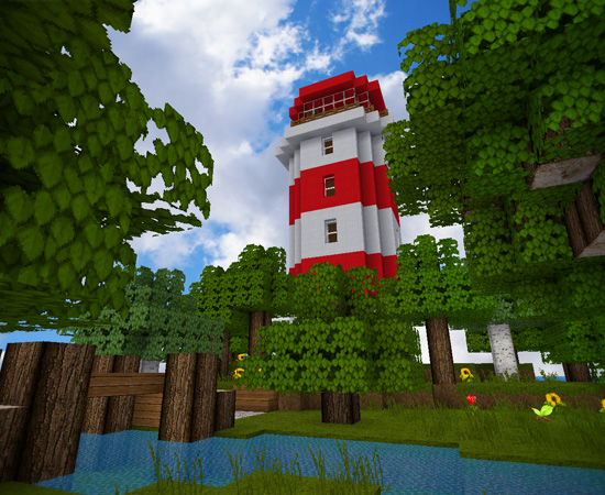 Farol construído com o jogo Minecraft.