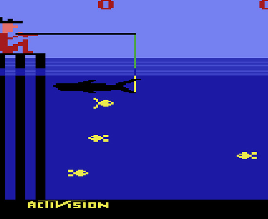 FISHING DERBY (1980) - É um jogo multiplayer, no qual os jogadores devem competir entre si. Vence quem conseguir pescar mais peixes em um determinado período de tempo.