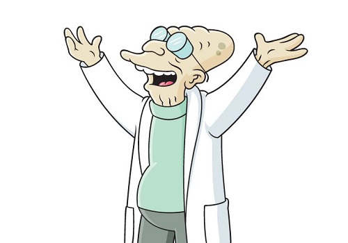 A série animada <i>Futurama</i> também tem seu cientista: é o professor Hubert J. Farnsworth.