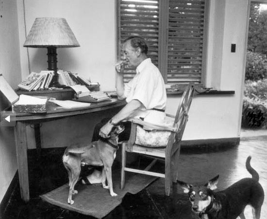 Ian Fleming e seus cachorros. O escritor britânico ficou famoso por escrever a série de James Bond.