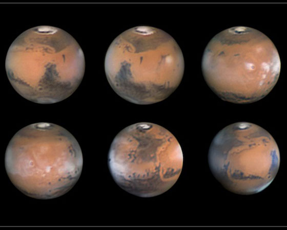 O segundo lugar da categoria foi para Damian Peach, que registrou a rotação completa de Marte. Dá para ver direitinho o polo norte do planeta, que também é gelado, como na Terra.