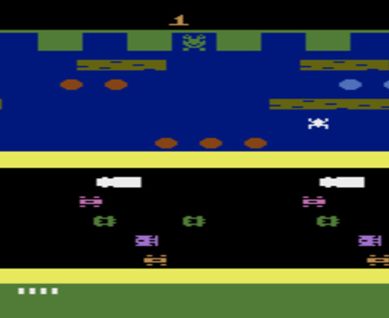 FROGGER (1981) - É o famoso game do sapo que deve atravessar uma rodovia. A parte complicada da missão é não causar nenhum acidente, pois o trânsito é pesado.