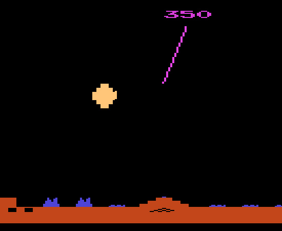 MISSILE COMMAND (1980) - Um dos jogos mais famosos de Atari. Nele, o jogador precisa defender uma cidade de mísseis que caem a todo momento.