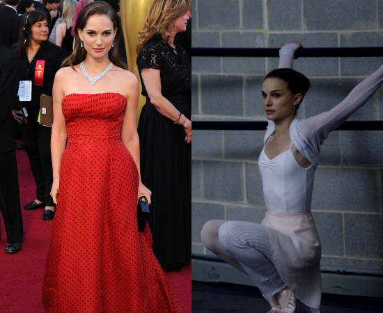 A atriz Natalie Portman emagreceu muito para conseguir o porte físico da personagem principal de Cisne Negro (2011). Ela treinava balé 8 horas por dia e ainda fazia natação. A atriz Natalie Portman emagreceu muito para conseguir o porte físico da personagem principal de Cisne Negro (2011). Ela treinava balé 8 horas por dia e ainda fazia natação.
