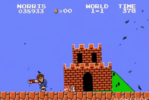 É claro que Chuck Norris não teria dificuldade para zerar Mario. O lutador também é personagem de um mashup do YouTube.