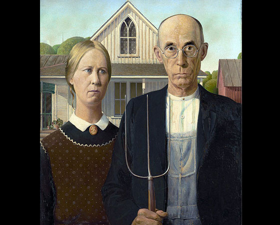 O quadro original foi pintado em 1930 e é considerado um dos mais famosos da arte americana do século 20. Os modelos para a pintura foram o dentista e a irmã do artista Grant Wood. O quadro original foi pintado em 1930 e é considerado um dos mais famosos da arte americana do século 20. Os modelos para a pintura foram o dentista e a irmã do artista Grant Wood.