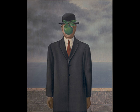 Aqui, o quadro original do belga René Magritte: Le fils de lhomme, no original em francês. Aqui, o quadro original do belga René Magritte: Le fils de lhomme, no original em francês.