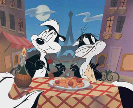 Pepe Le Pew (1945) é um desenho que conta a história de um cagambá (e não um gambá) que se apaixona por uma gatinha.