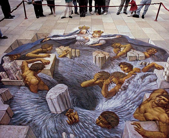 Wenner também é o autor desta pintura 3D na cidade de Guanajuato, no México! Inspirado por figuras religiosas, o artista simula um escoamento de água.