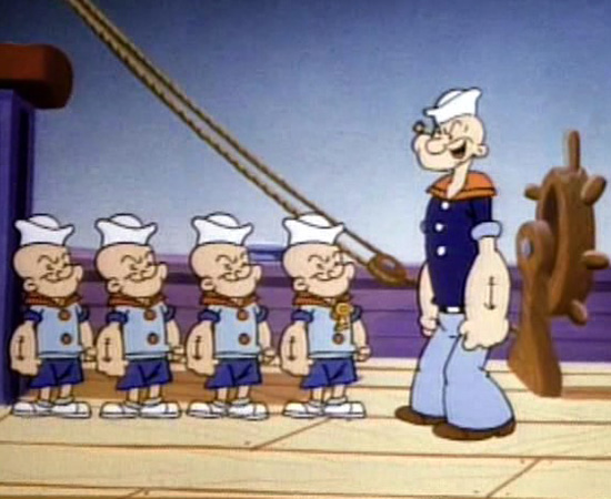 Popeye (1933) é um desenho que conta a história de um marinheiro que ganha super poderes ao comer espinafre.