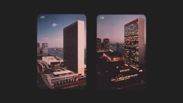 Imagens 93 e 94: Prédio da ONU de dia e à noite.