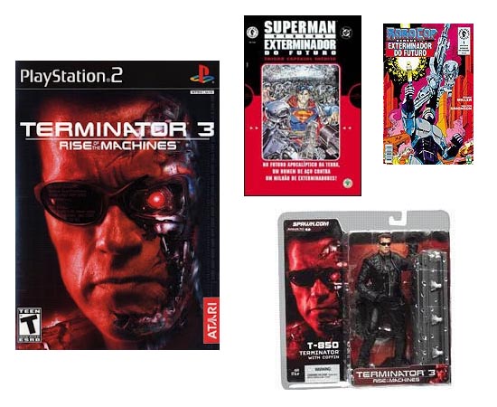 PRODUTOS - A saga O Exterminador do Futuro foi comercializada em vídeo games, clipes de música (lembra de You Could Be Mine, de Guns N’Roses?), brinquedos, livros, histórias em quadrinhos e jogos de fliperama.