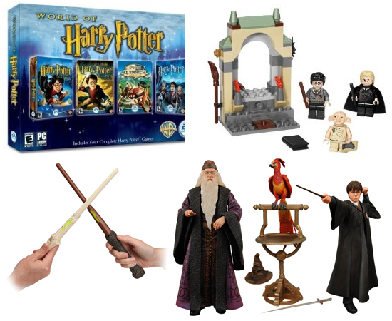 PRODUTOS - A saga de Harry Potter é uma das mais exploradas comercialmente. Existem milhares de produtos inspirados no universo de J. K. Rowling. São bonecos, roupas, acessórios, álbuns, livros, vídeo games, aparelhos eletrônicos e até parques temáticos.