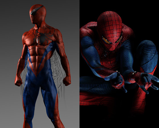 Em uma das versões anteriores, vários detalhes da roupa do herói eram bem diferentes da fantasia definitiva usada em O Espetacular Homem-Aranha.
