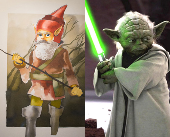 Se dependesse desse rascunho, Yoda seria um elfo guerreiro parecido com o Papai Noel - e bem menos respeitável, né?