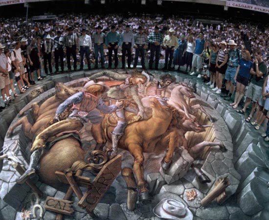 E esta imagem de rodeio em uma rua de Calgary Stampede no Canadá. E esta imagem de rodeio em uma rua de Calgary Stampede no Canadá.