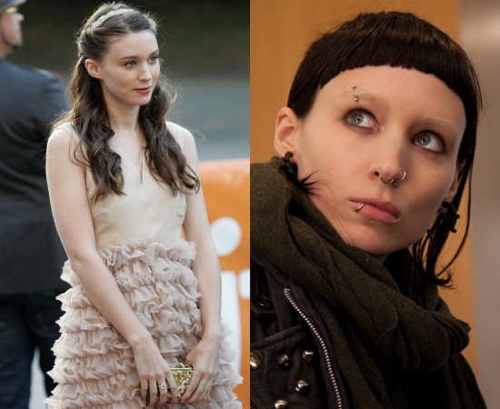 A atriz Rooney Mara teve que passar por uma grande transformação visual para interpretar Lisbeth Salander no filme Millennium: Os Homens Que Não Amavam As Mulheres (2011).